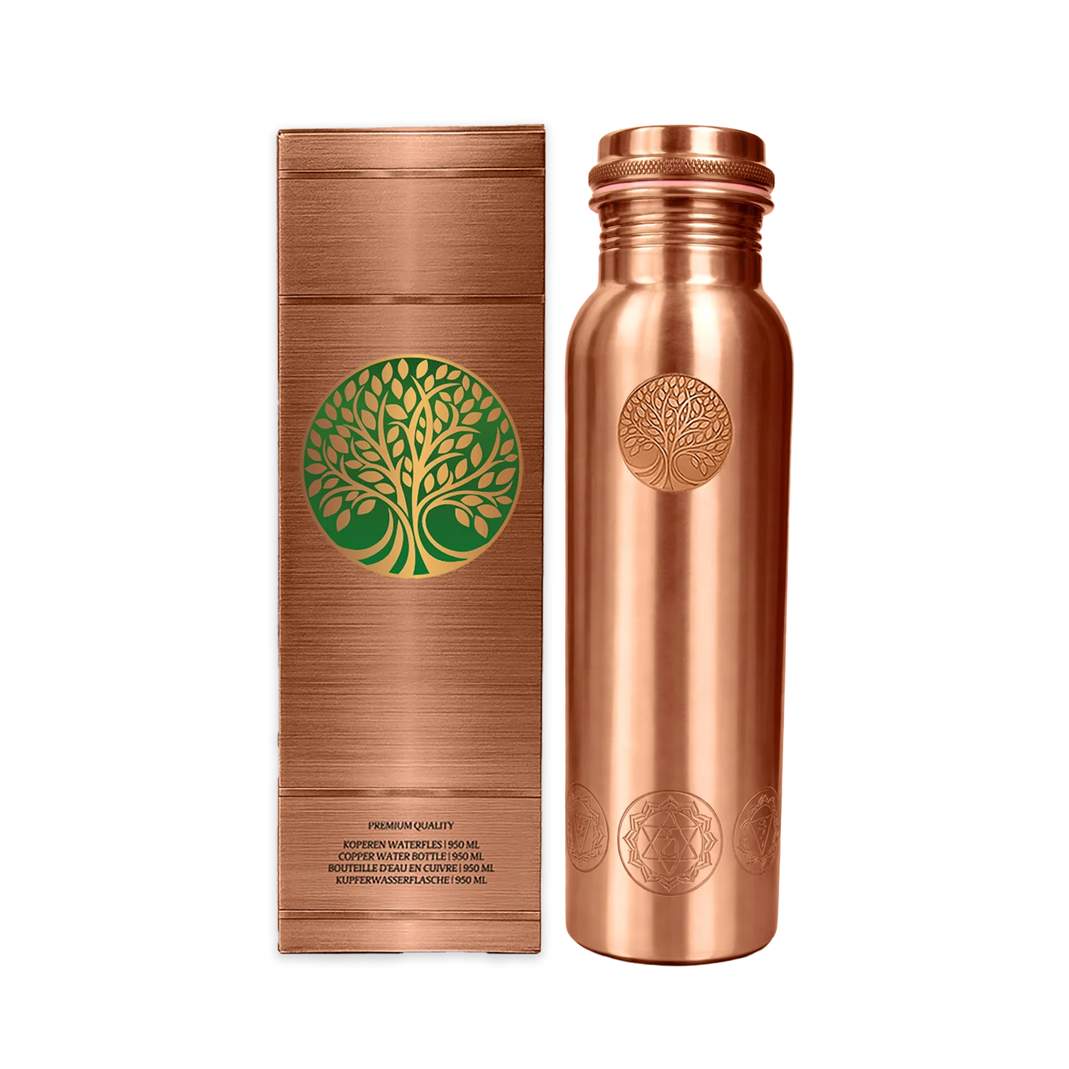 AMAS ORGANICS | 100% PUUR KOPEREN WATERFLES CHAKRA | PREMIUM QUALITY | HANDGEMAAKT EN UNIEK | 950 ML | 350 G