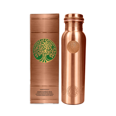 AMAS ORGANICS | 100% PUUR KOPEREN WATERFLES CHAKRA | PREMIUM QUALITY | HANDGEMAAKT EN UNIEK | 950 ML | 350 G