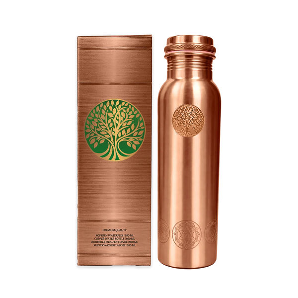AMAS ORGANICS | 100% PURE COPPER WATER BOTTLE CHAKRA | PREMIUM QUALITY | HANDMADE AND UNIQUE | 950 ML | 350 G